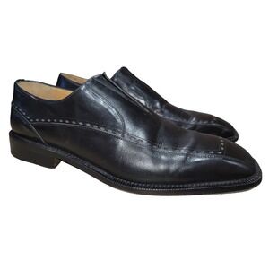 Avventura Men's Handmade Black Leather Wingtip Slip On Dress Shoes Size 10.5M